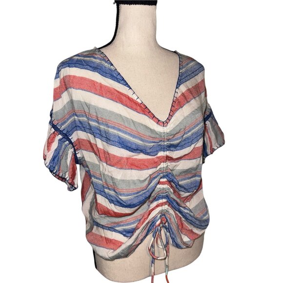 For The Republic Ruched Drawstring Crop Top Womens M Medium‎ Multicolor Striped - Picture 2 of 6